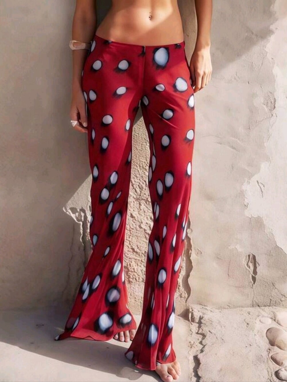 Red Polka-Dot Wide Leg Pants